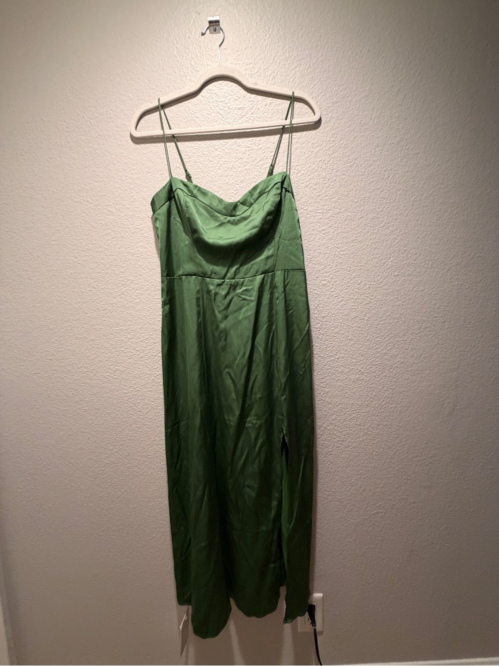 Abercrombie & Fitch Green Satin Cowl-Neck Midi Dress